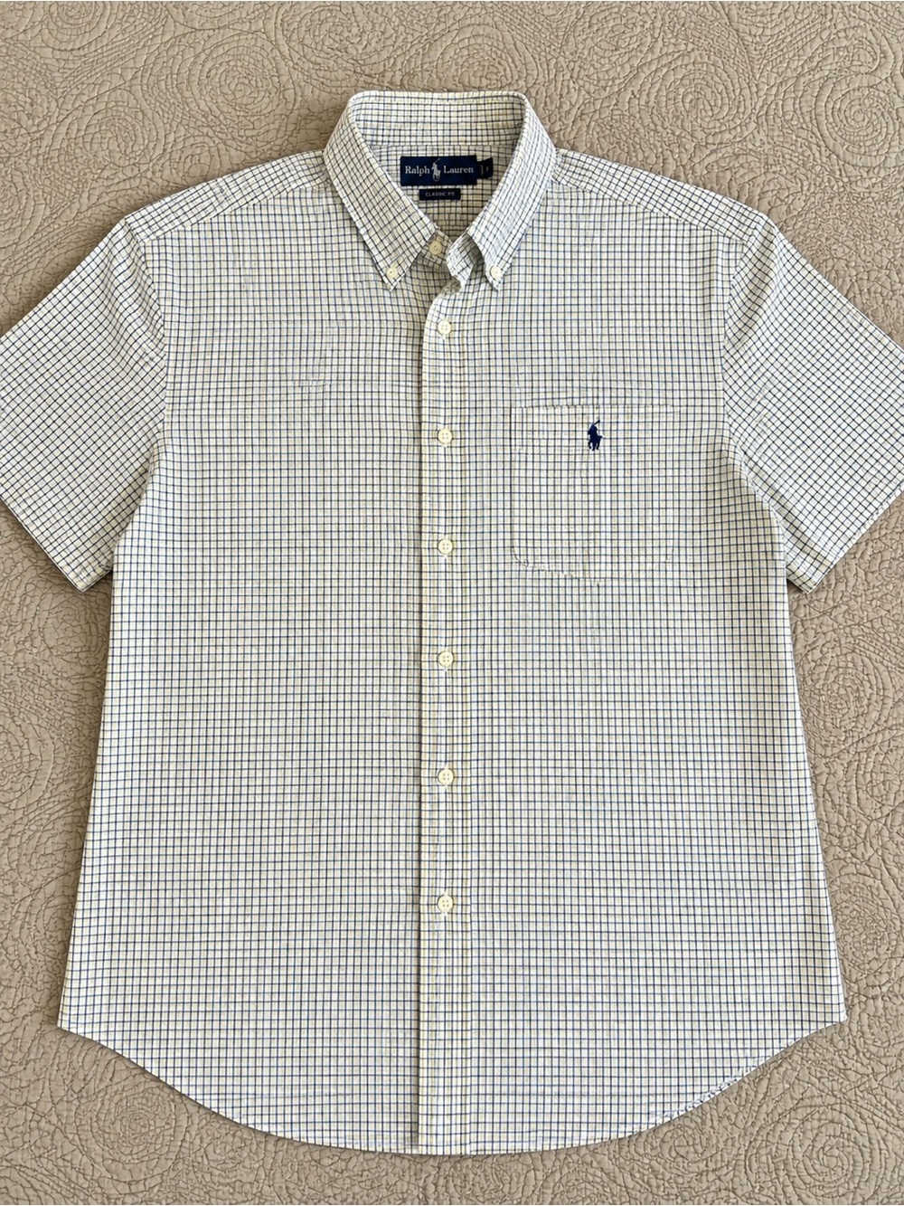 Ralph Lauren Short Sleeve Button-Down Shirt in yellow and Navy Check